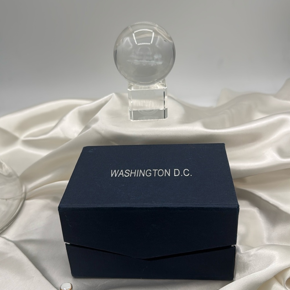 Washington DC Monument White House Capital Building 3D Etched Crystal Ball Stand